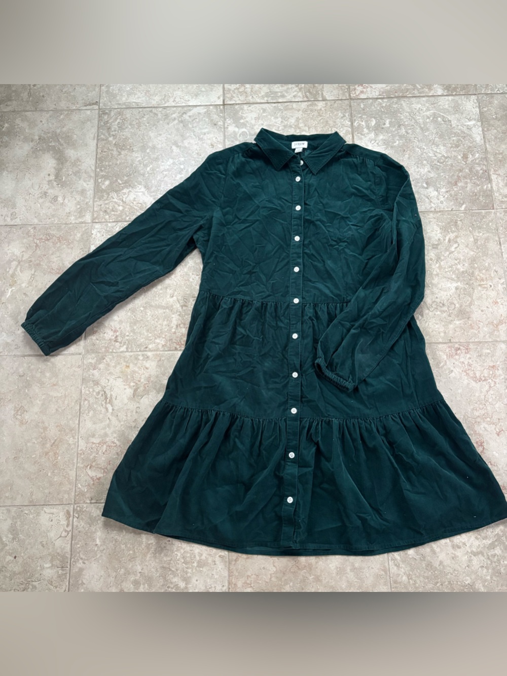 J Crew 100% Cotton Corduroy Tiered Emerald Green Dress